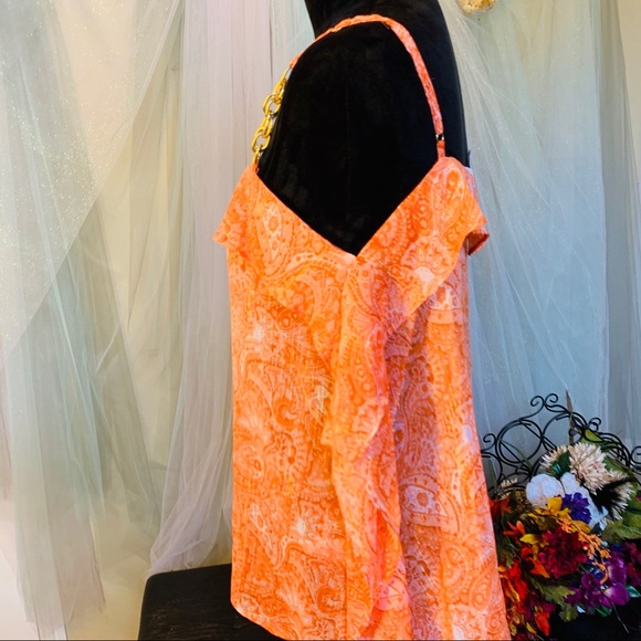 Michael Kors Orange and Gold Chained Sheer Tank - Picture 3 of 8